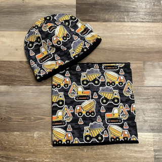 SET ČEPICE A NÁKRČNÍK S FLÍSEM bagry vel. 52-54 cm