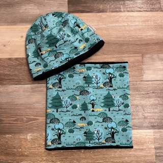 SET ČEPICE A NÁKRČNÍK S FLÍSEM petrolejový les vel. 49-51 cm